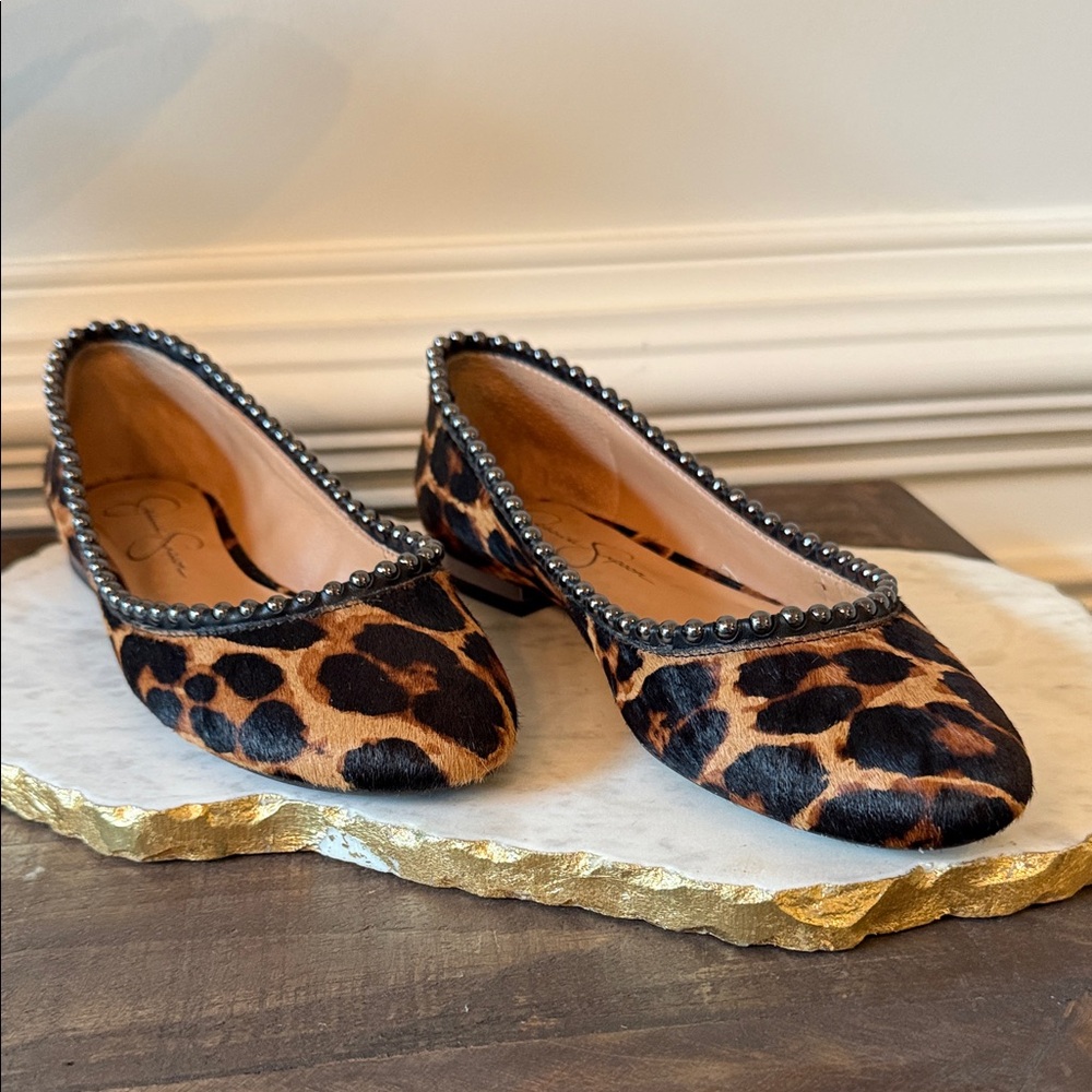 Leopard Print Women's Flats with Beaded Trim